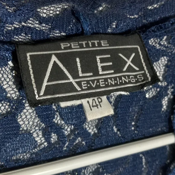 Alex Evenings 14 Petite Blue Lace Blouse - Picture 2 of 4